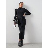 The Very Collection Knitted Tie Waist Midaxi Dress - Black