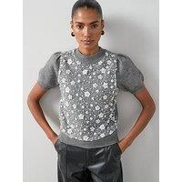 The Very Collection Short Sleeve Organza Overlay Knitted Jumper - Grey