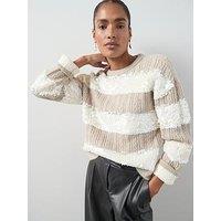 The Very Collection Crew Neck Sequin Cable Oversized Jumper - Beige