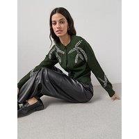The Very Collection Crew Neck Embellished Cardigan With Wool - Green