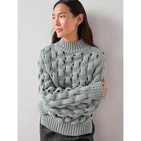 The Very Collection Cotton Rich Funnel Neck Bubble Stitch Jumper - Blue