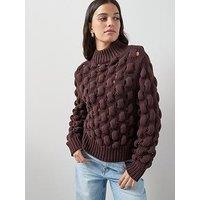 The Very Collection Cotton Rich Funnel Neck Bubble Stitch Jumper - Chocolate