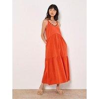 Apricot Shell Detail Tiered Midaxi Dress - Orange