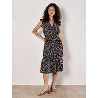 Apricot Watercolour Ditsy Frill Wrap Dress