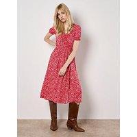 Apricot Mono Fruit + Floral Vine Midi Dr