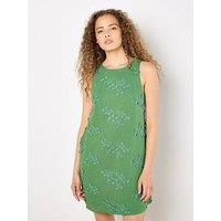 Apricot Floral Embroidered Linen Mix Dress
