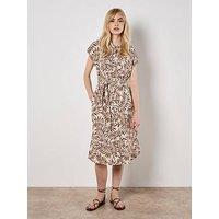 Apricot Flowing Leaves Belted Shirt Dress