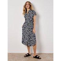 Apricot Flowing Leaves Belted Shirt Dress