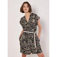 Apricot Tribal Leaf Grandad Collar Dress