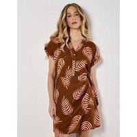 Apricot Tropical Leaf Wrap Dress - Orange