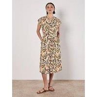 Apricot Belted Leaf Print Shirt Dress