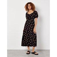 Apricot Big Spot Bow Detail Midi Dress