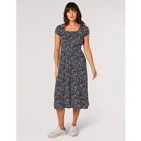 Apricot Brush Dot Milkmaid Midi Dress