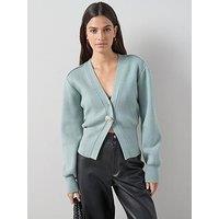 The Very Collection V Neck Sinched Waist Cardigan With Detachable Brooch - Blue