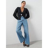 The Very Collection V Neck Sinched Waist Cardigan With Detachable Brooch - Black