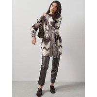 The Very Collection Abstract Jacquard Wrap Cardigan - Chocolate