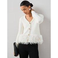 The Very Collection Plait Detail Faux Fur Trim Cardigan - Cream