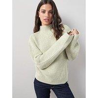 The Very Collection Funnel Neck Twist Yarn Jumper With Wool - Green