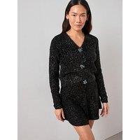 The Very Collection V Neck Tinsel Knitted Cardigan Co-Ord - Black
