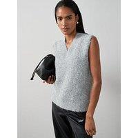 The Very Collection V Neck Sleeveless Knitted Tank With Wool - Grey