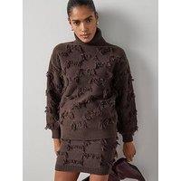 The Very Collection Timeless Yarn Roll Neck Fringe Jumper Coord - Brown