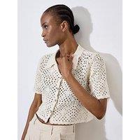 Apricot Crochet Collar Cropped Top - Cream