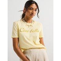 V By Very Ciao Bella Cut Out T-Shirt - Yellow