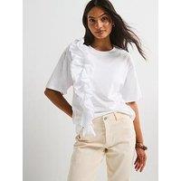 V By Very Frill Woven Mix Oversized T-Shirt - White