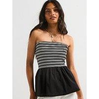 V By Very Strapless Woven Mix Peplum Top - Mono