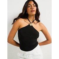 V By Very Shell Detail Halter Neck Top - Black