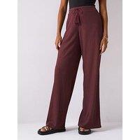V By Very Wide Leg Textured Trousers - Chocolate