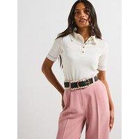 V By Very Textured Collar Detail Top - Cream
