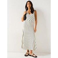 V By Very Textured Stripe Midaxi Dress - Cream/Black