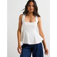 V By Very Seam Detail Peplum Top - White