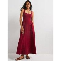 V By Very Woven Mix Midaxi Dress - Burgundy