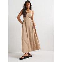 V By Very Woven Mix Midaxi Dress - Taupe