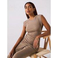 V By Very Rib Grown On Sleeve Dipped Hem Top Co-Ord - Green