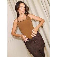 Michelle Keegan Embellished Corset Top - Brown