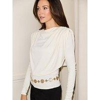 Michelle Keegan Draped Long Sleeve Top - Cream
