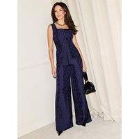 Michelle Keegan High Waisted Wide Leg Trousers - Navy