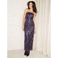 Michelle Keegan Sequin Bandeau Midi Dress - Midnight Navy
