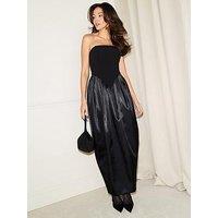 Michelle Keegan Satin Hem Bandeau Dress - Black