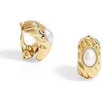 Jon Richard Gold Plated Ridge Pearl Clip Earrings