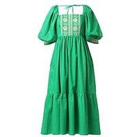 Emily Lovelock Jamie Embroidered Detail Tiered Midi Dress