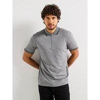 Selected Homme Fave Sport Zip Short Sleeve Polo Shirt - Grey