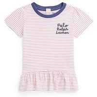 Polo Ralph Lauren Baby Girls Stripe Script Short Sleeve T-Shirt - Pink