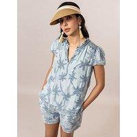 Emily Lovelock Claire Palm Print Denim Top