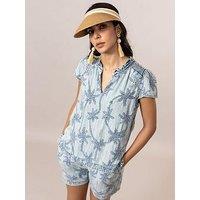 Emily Lovelock Ada Palm Print Denim Short