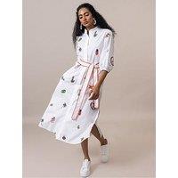 Emily Lovelock Zora Embroidered Shirt Dress - White