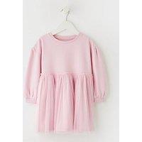 Mini V By Very Girls Dropped Shoulder Tulle Detail Dress - Pink